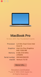 Apple MacBook Pro 2017 13-Inch Core i5 256GB SSD Silver Laptop