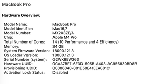 Apple MacBook Pro 16-Inch M4 Pro 512GB SSD Laptop Space Black
