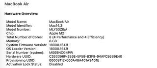 Apple MacBook Air 2022 13-inch M2 256GB SSD Midnight Laptop